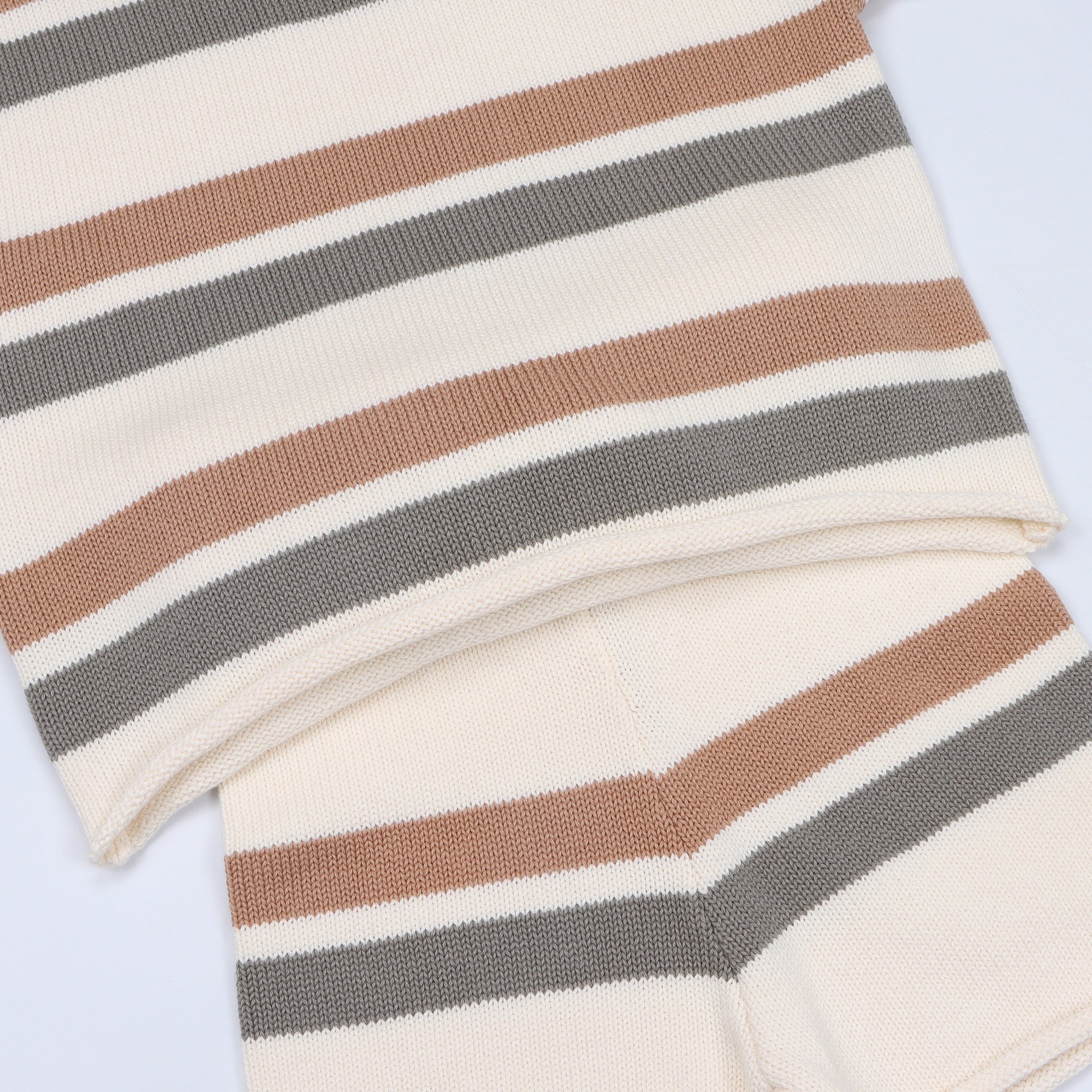 Custom Knitted Two-Color Block Striped Knitted Baby Sweaters Unisex Short-Sleeved Chunky Cotton Toddler Baby Boys Clothing Set