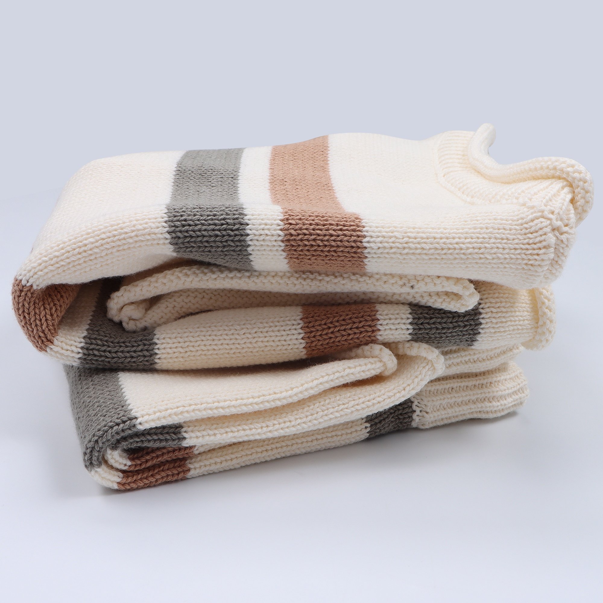 Custom Knitted Two-Color Block Striped Knitted Baby Sweaters Unisex Short-Sleeved Chunky Cotton Toddler Baby Boys Clothing Set