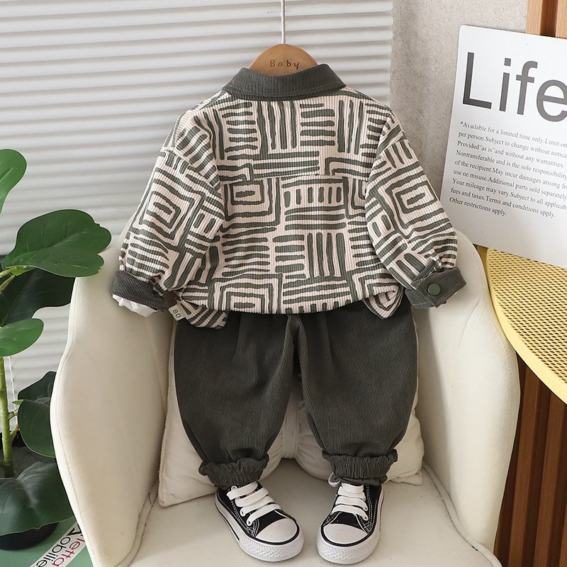 2024 Kids Stylish Spring Autumn Corduroy Outfits 3pcs Printed Fashion Boys Clothing Sets