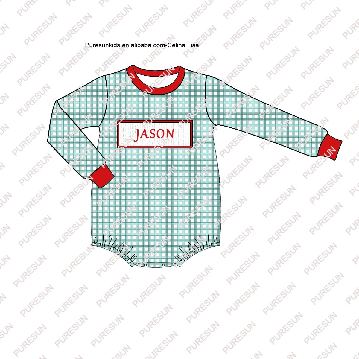 Wholesale kids clothing set baby boys Christmas gingham pajamas knitted cotton boys winter outfits with monogram name embroidery