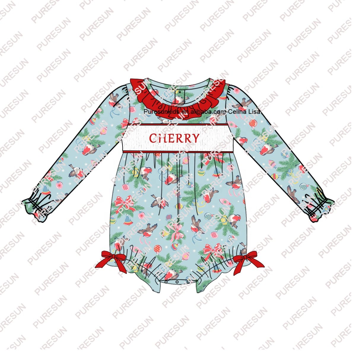 Wholesale kids clothing set baby boys Christmas gingham pajamas knitted cotton boys winter outfits with monogram name embroidery