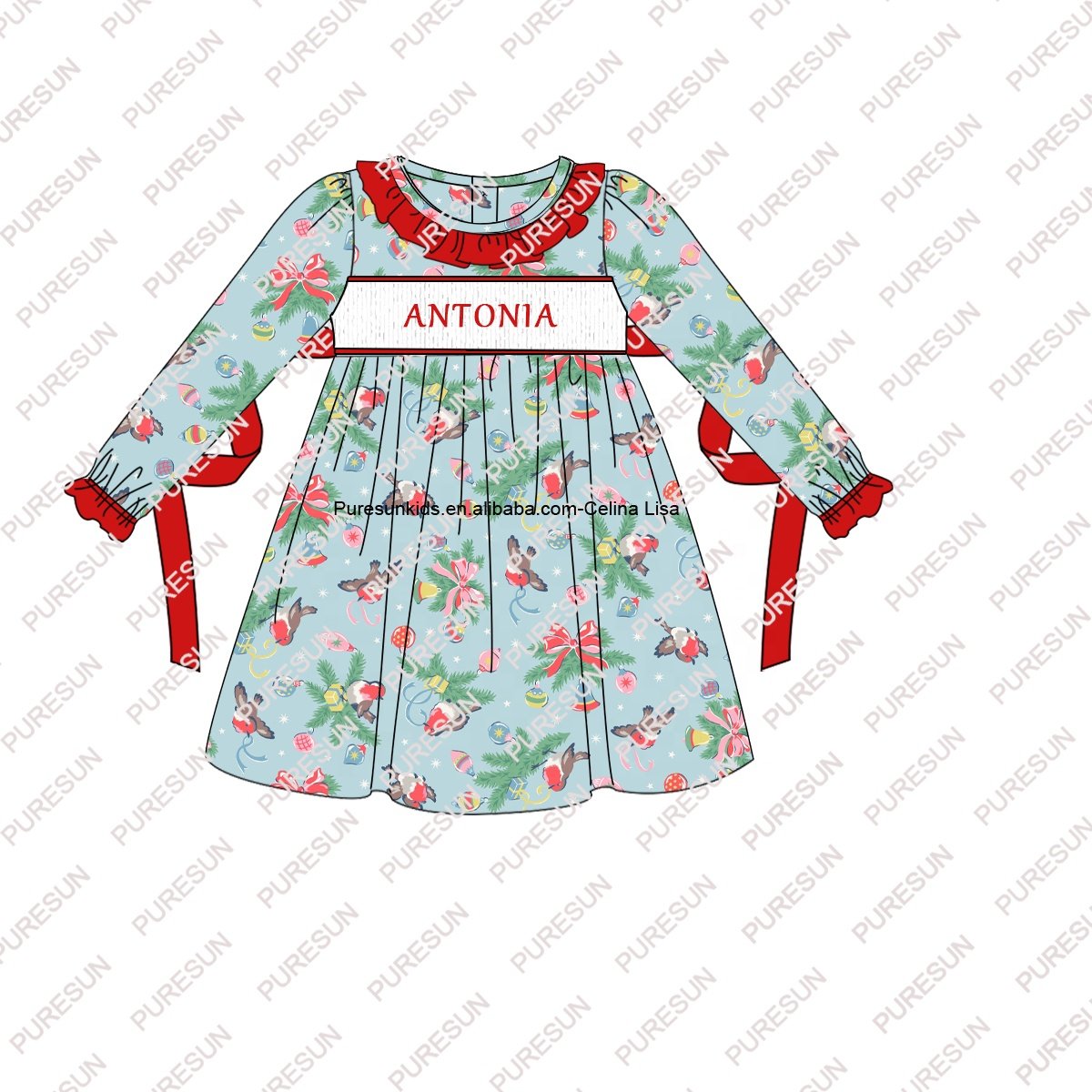 Wholesale kids clothing set baby boys Christmas gingham pajamas knitted cotton boys winter outfits with monogram name embroidery