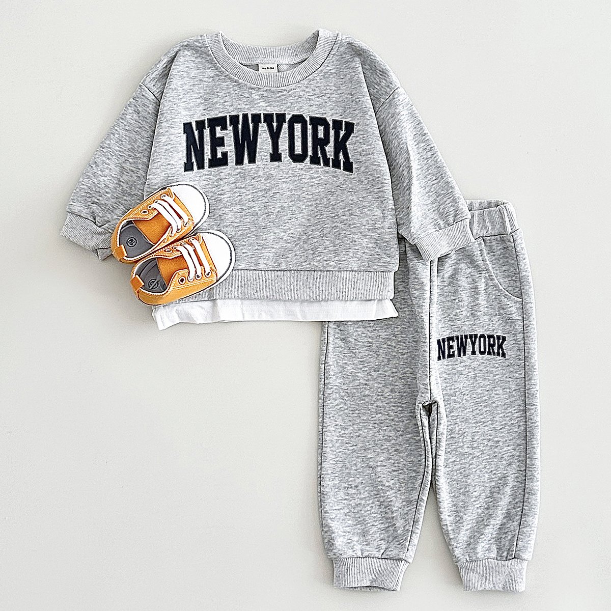 Autumn Baby Long Sleeve False 2pcs Hoodie Set Infant Letter Printing Clothes Newborn Cotton Top Set Wholesale
