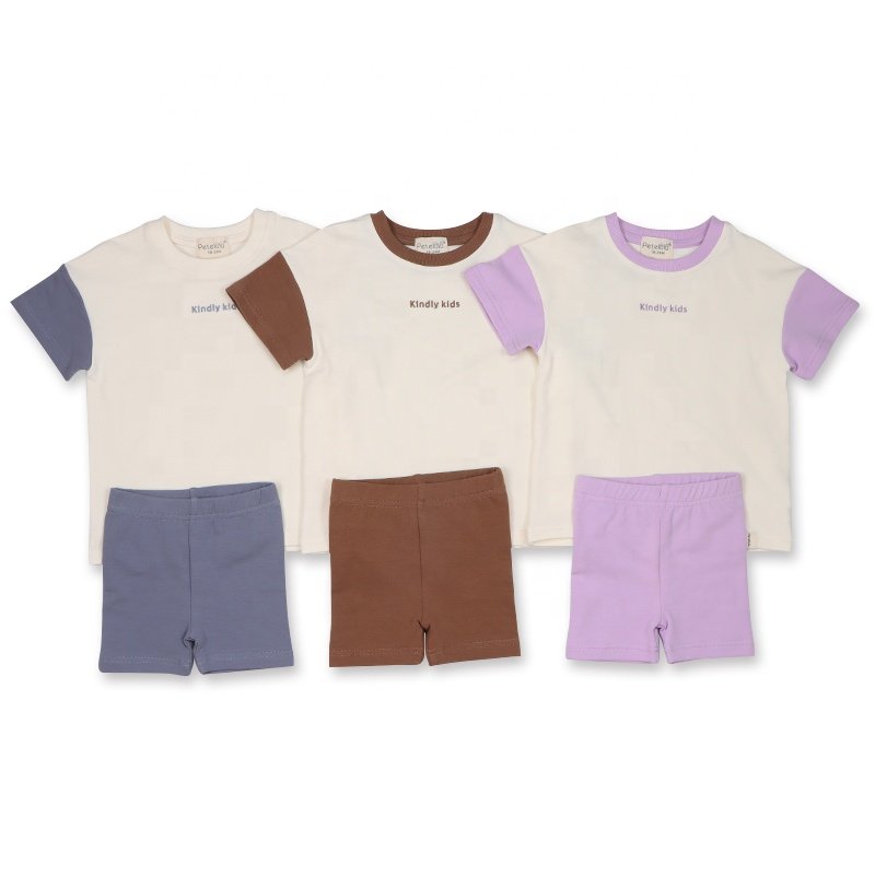 Kids Clothing Toddler Boys Clothing Organic Cotton Baby Clothing Sets Plain Summer Short Sleeve Shirt Pant Set 12-18 Months