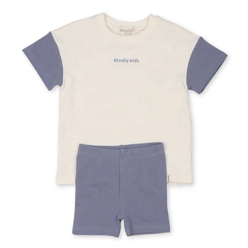 Kids Clothing Toddler Boys Clothing Organic Cotton Baby Clothing Sets Plain Summer Short Sleeve Shirt Pant Set 12-18 Months