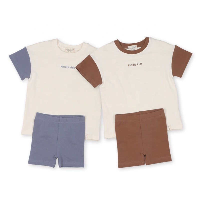 Kids Clothing Toddler Boys Clothing Organic Cotton Baby Clothing Sets Plain Summer Short Sleeve Shirt Pant Set 12-18 Months