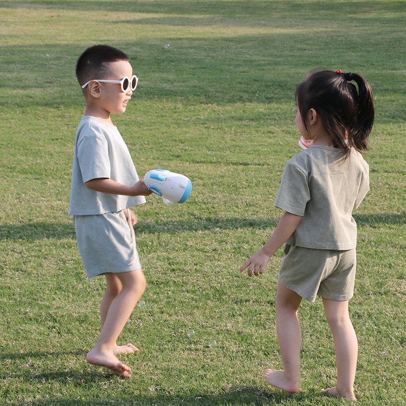 Promotional Custom Logo Children Outfits Short Sleeve Top With Pockets And Pant Solid Kids Summer Clothing Set