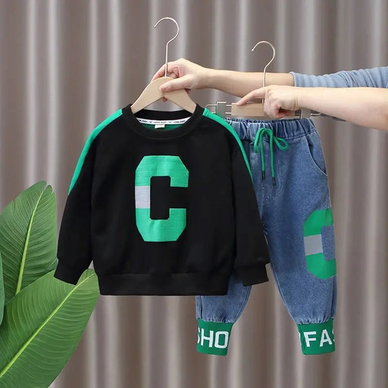 Baby Boys Clothes Sets Kids Letter Sweatshirt + Jean Pant 2pcs Suits 2024 Spring Autumn Children's Clothing Casual