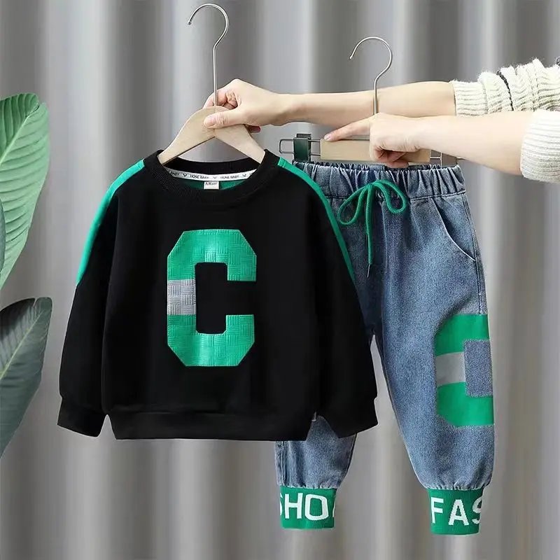 Baby Boys Clothes Sets Kids Letter Sweatshirt + Jean Pant 2pcs Suits 2024 Spring Autumn Children's Clothing Casual