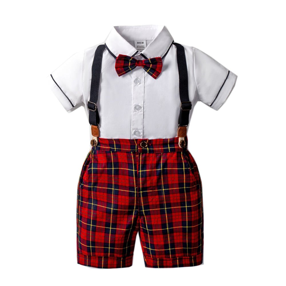 1 to 6 Years Boy Child Clothes Birthday Wear Red Plaid Baby Boys Tartan Shorts Set Toddler Clothes Kids Formal Boys Clothing Set