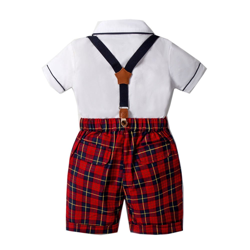 1 to 6 Years Boy Child Clothes Birthday Wear Red Plaid Baby Boys Tartan Shorts Set Toddler Clothes Kids Formal Boys Clothing Set