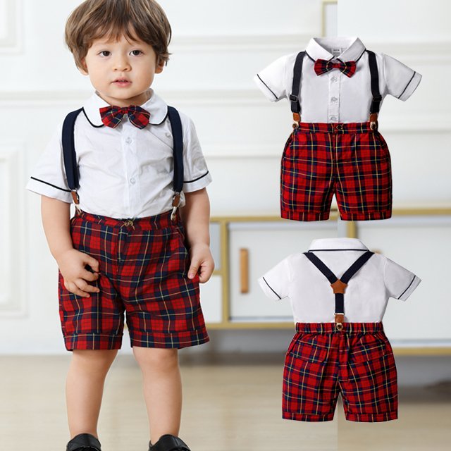 1 to 6 Years Boy Child Clothes Birthday Wear Red Plaid Baby Boys Tartan Shorts Set Toddler Clothes Kids Formal Boys Clothing Set