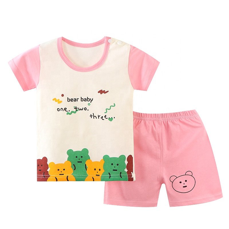 OEM ODM Infants Cartoon Printed Clothing Sets Baby Boys Girls Summer Shirts Shorts Children Clothes With Many Colors