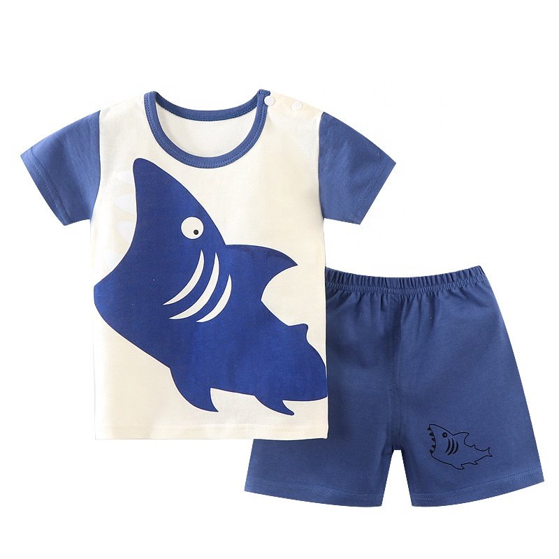 OEM ODM Infants Cartoon Printed Clothing Sets Baby Boys Girls Summer Shirts Shorts Children Clothes With Many Colors