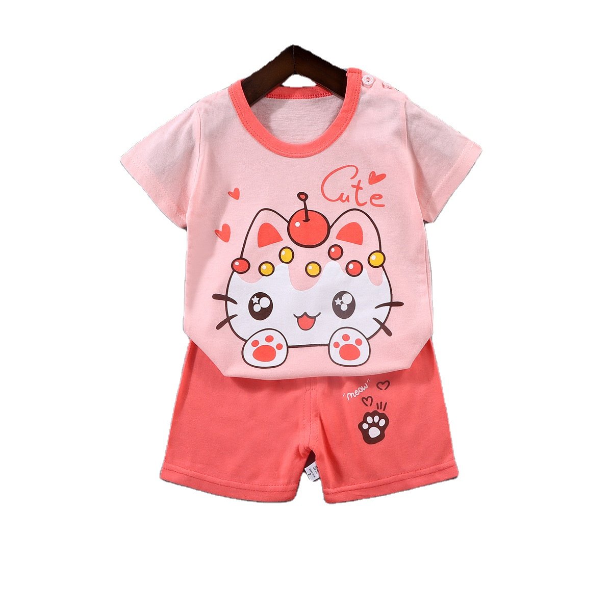 OEM ODM Infants Cartoon Printed Clothing Sets Baby Boys Girls Summer Shirts Shorts Children Clothes With Many Colors
