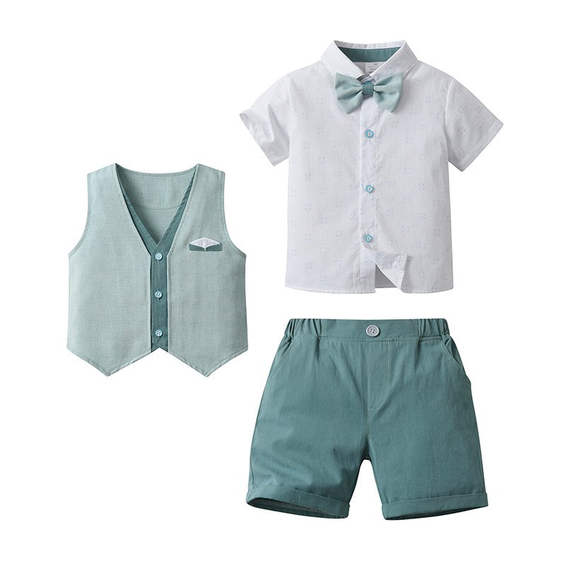 New Boys Outfit Vest Shirt Shorts Formal Set For Kids Summer Toddler Boy Clothes Children Clothing Cotton Boy Clothing Set