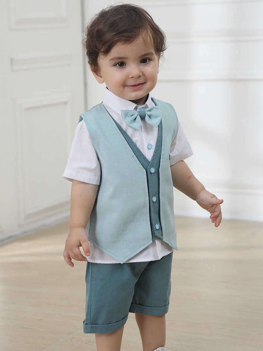 New Boys Outfit Vest Shirt Shorts Formal Set For Kids Summer Toddler Boy Clothes Children Clothing Cotton Boy Clothing Set