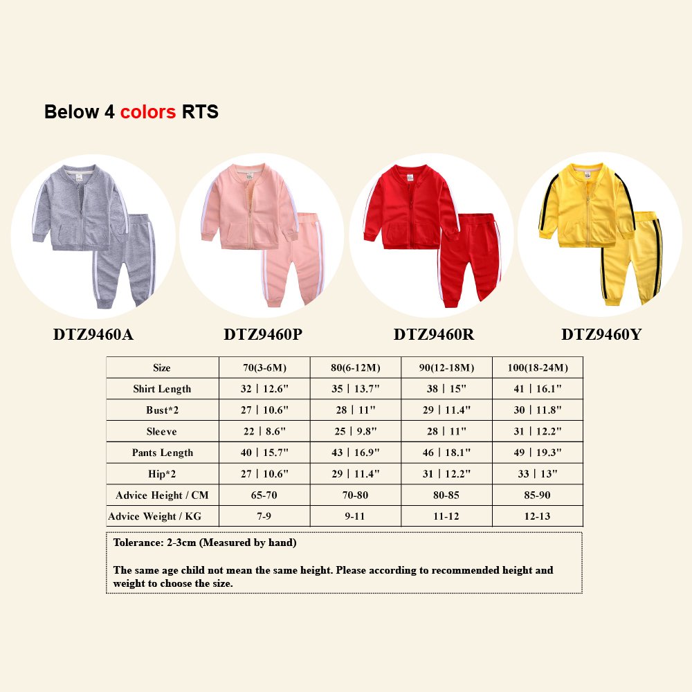 Infants clothing baby clothing set baby tracksuits 4 colors french terry sweat suit zipper cotton tracksuit baby sweatsuit set