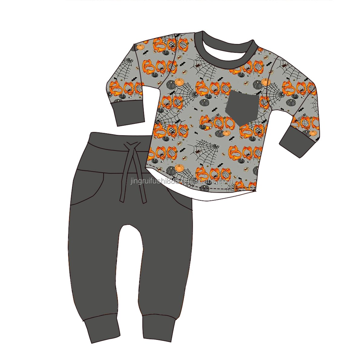 Hot Sale Baby Boys Pumpkin Shirts and Solid Joggers Pants 95% Bamboo 5% Spandex Kids Halloween Outfits