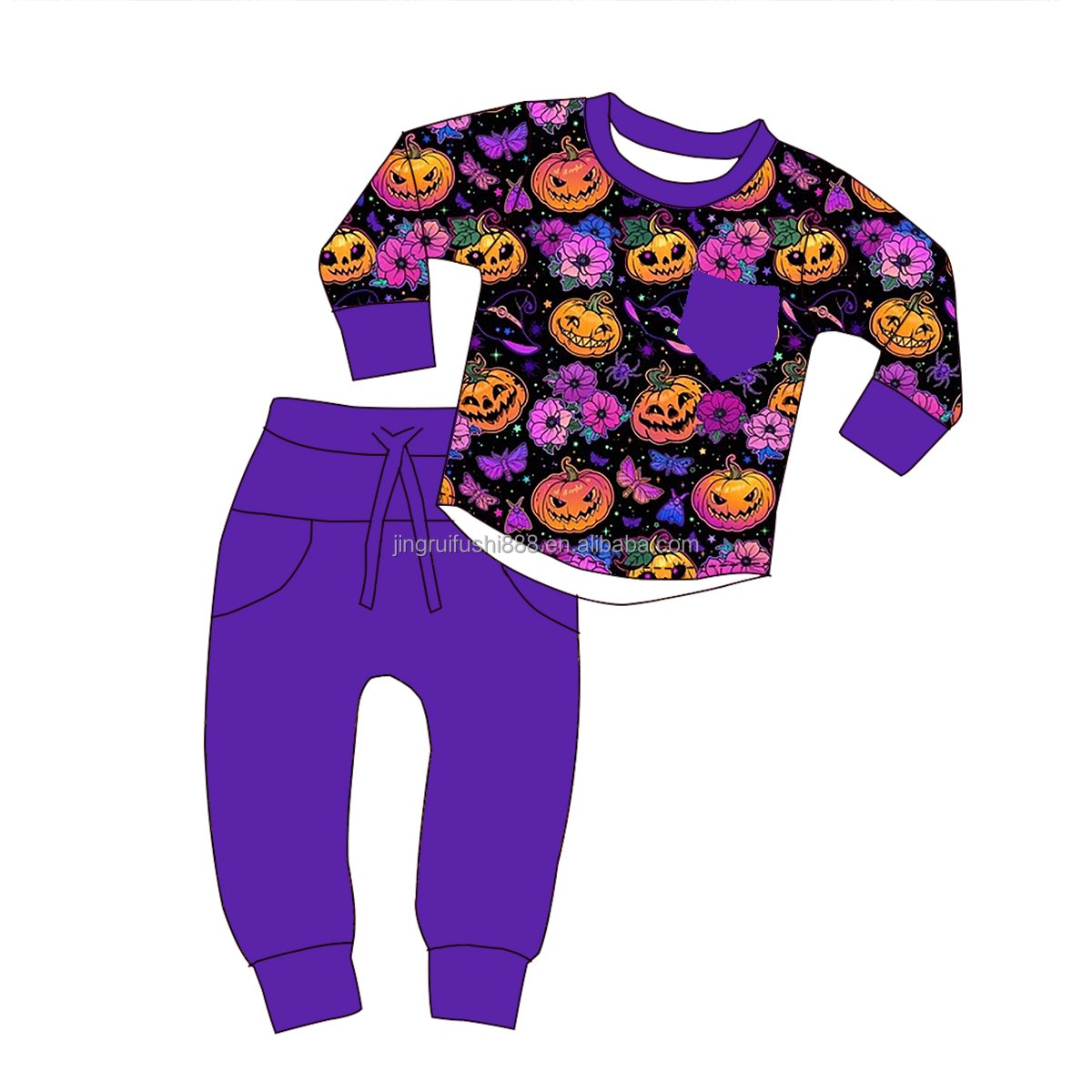 Hot Sale Baby Boys Pumpkin Shirts and Solid Joggers Pants 95% Bamboo 5% Spandex Kids Halloween Outfits