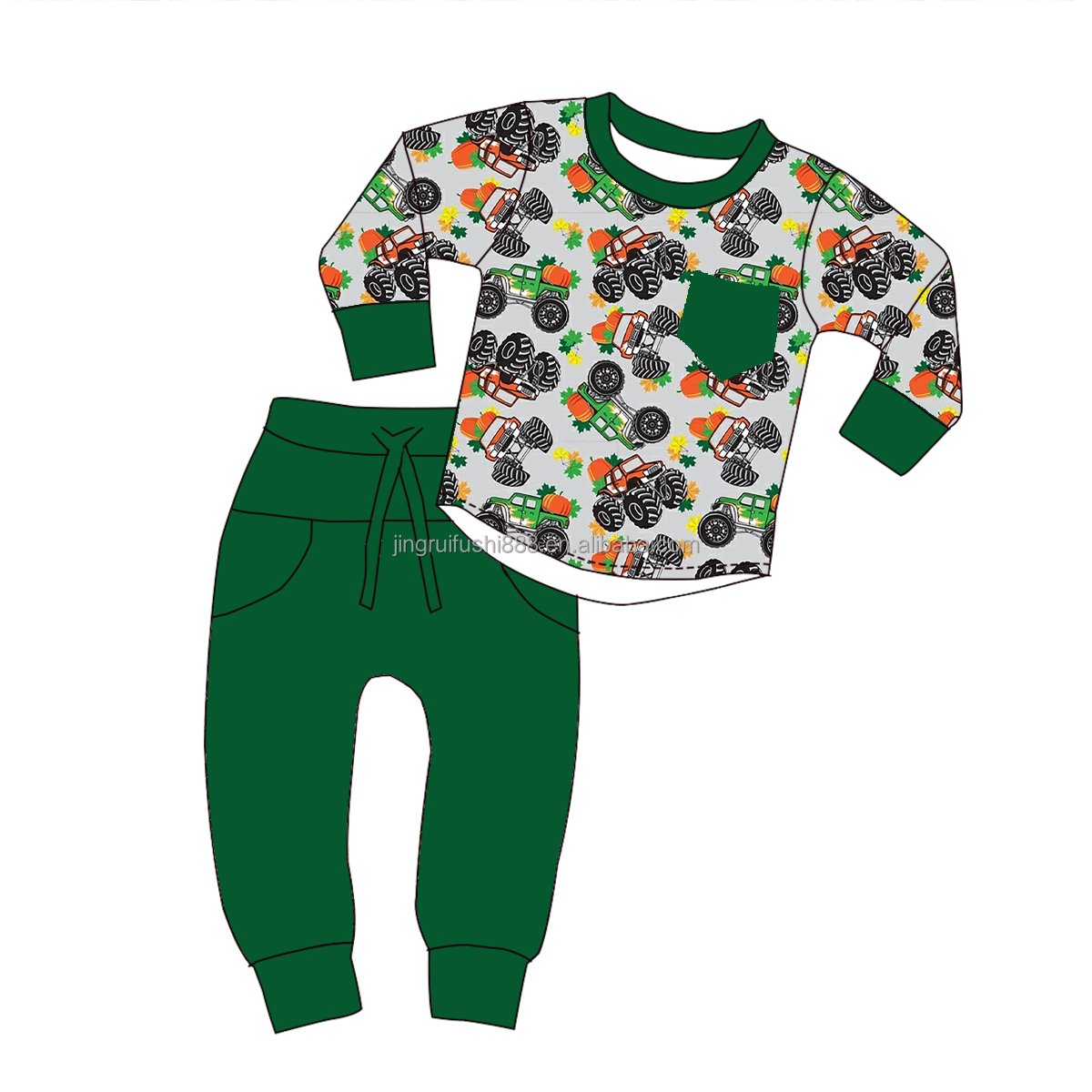 Hot Sale Baby Boys Pumpkin Shirts and Solid Joggers Pants 95% Bamboo 5% Spandex Kids Halloween Outfits