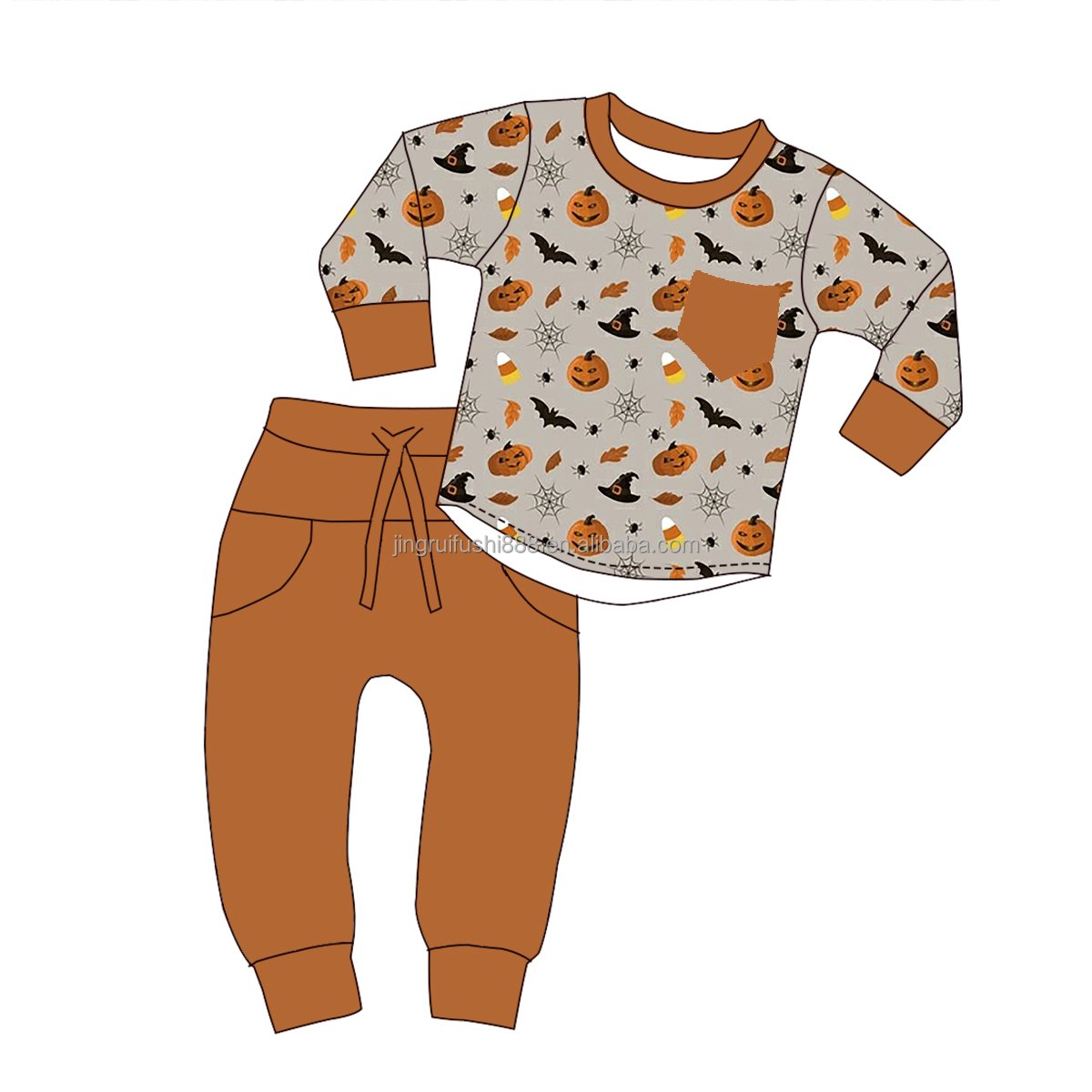 Hot Sale Baby Boys Pumpkin Shirts and Solid Joggers Pants 95% Bamboo 5% Spandex Kids Halloween Outfits