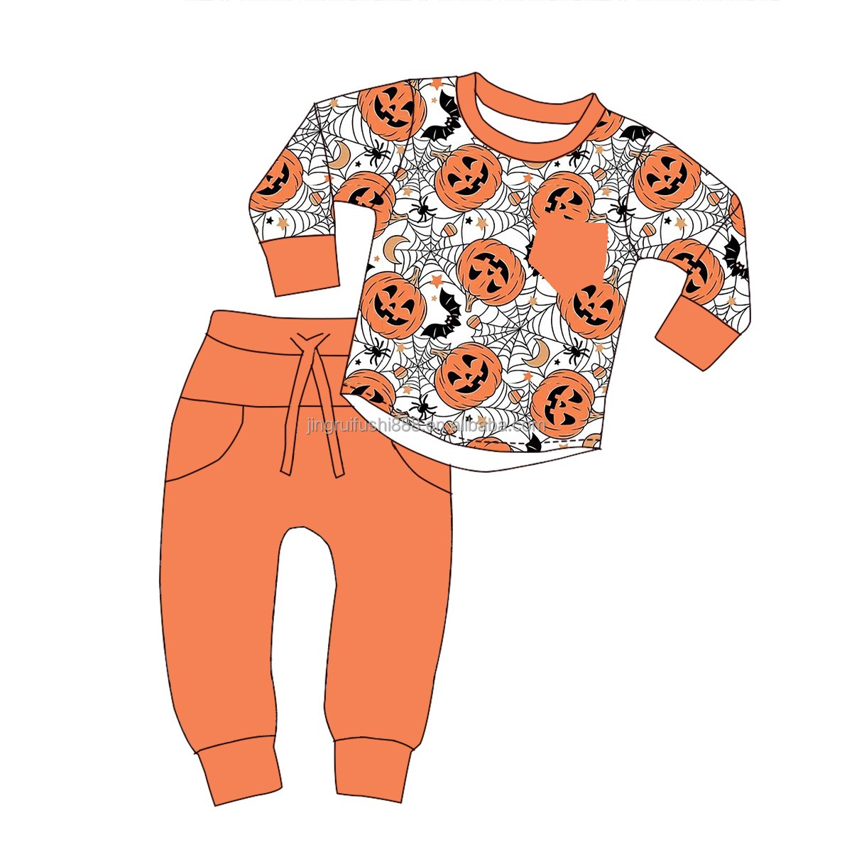 Hot Sale Baby Boys Pumpkin Shirts and Solid Joggers Pants 95% Bamboo 5% Spandex Kids Halloween Outfits