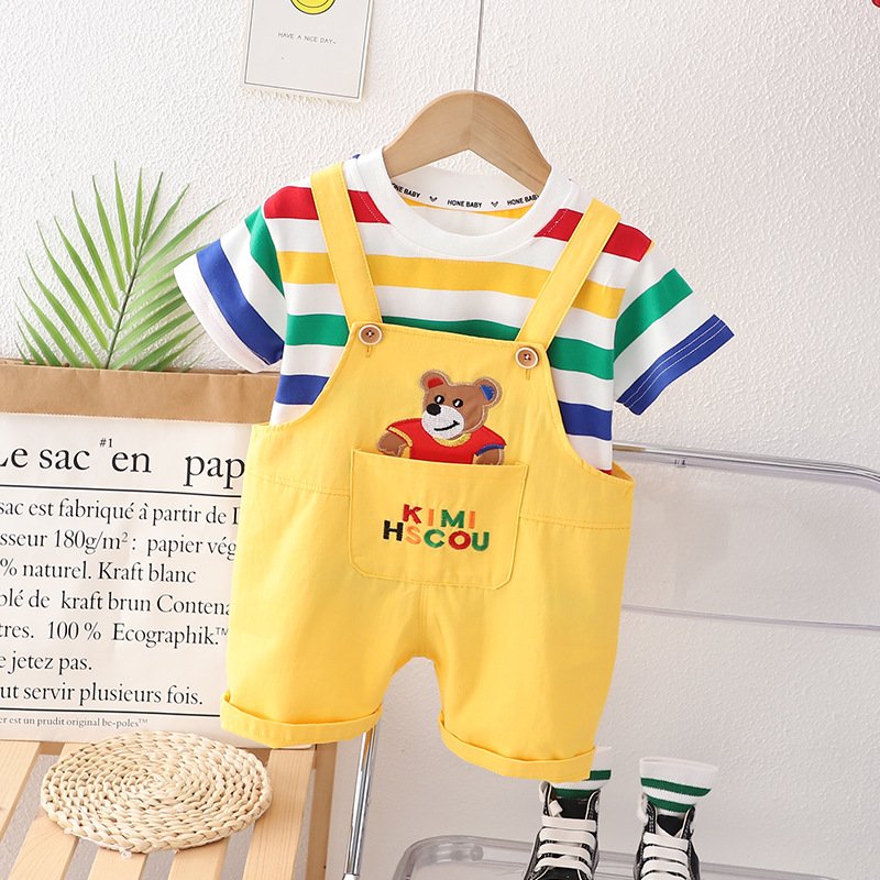 Boys summer clothes Boys 2 small children's clothes baby Summer 3 children one year old baby Bear suspenders short sleeve suit