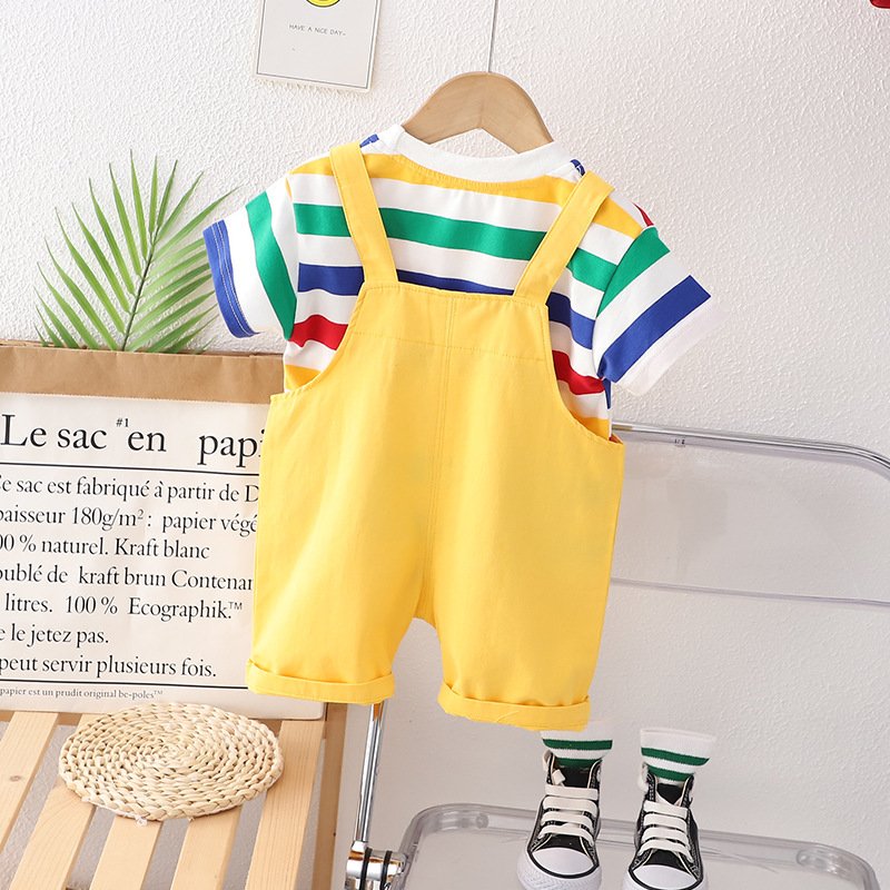 Boys summer clothes Boys 2 small children's clothes baby Summer 3 children one year old baby Bear suspenders short sleeve suit