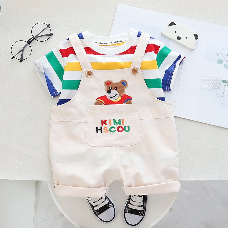 Boys summer clothes Boys 2 small children's clothes baby Summer 3 children one year old baby Bear suspenders short sleeve suit