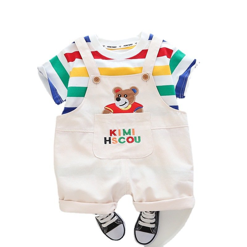 Boys summer clothes Boys 2 small children's clothes baby Summer 3 children one year old baby Bear suspenders short sleeve suit