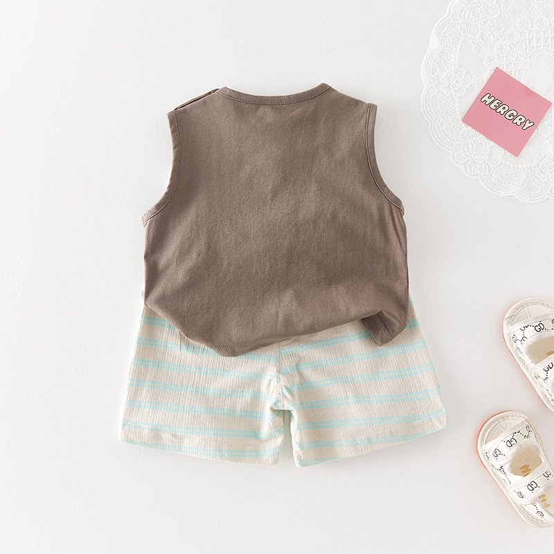 Boys Summer Casual Loose Clothing Set Bear Cupcake Print Embroidered Label Kids Tank Top Short Sleeves Shirt Shorts Cute Style