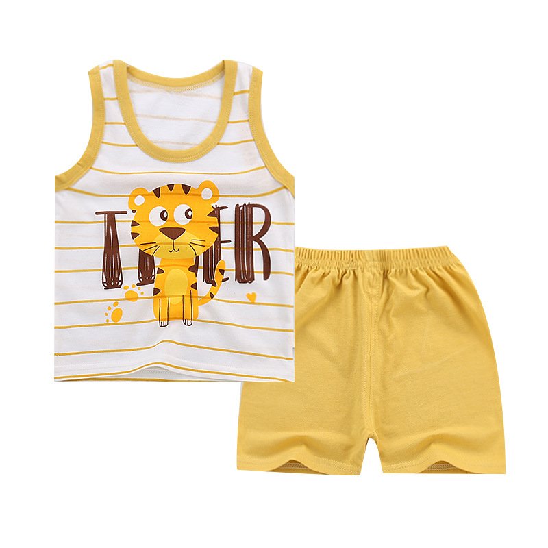 Fashion clothes short sleeve set for children sleeveless boys girls plain cotton blank polyester t shirt short pant set