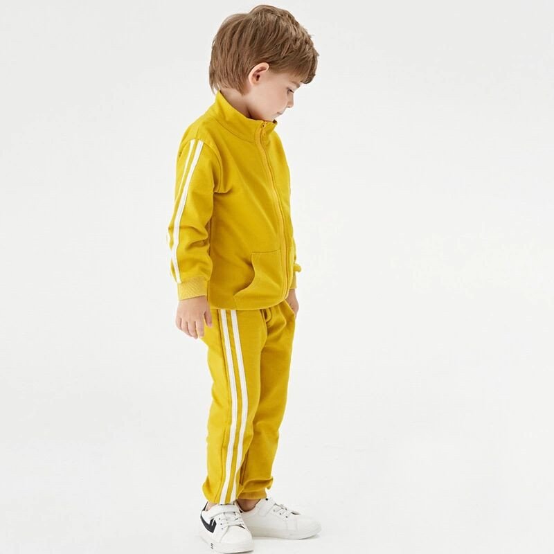 boy's clothing sets solid stripe customize zipper casual 2pcs boys jogger sets pants little boy joggers plain kids clothing