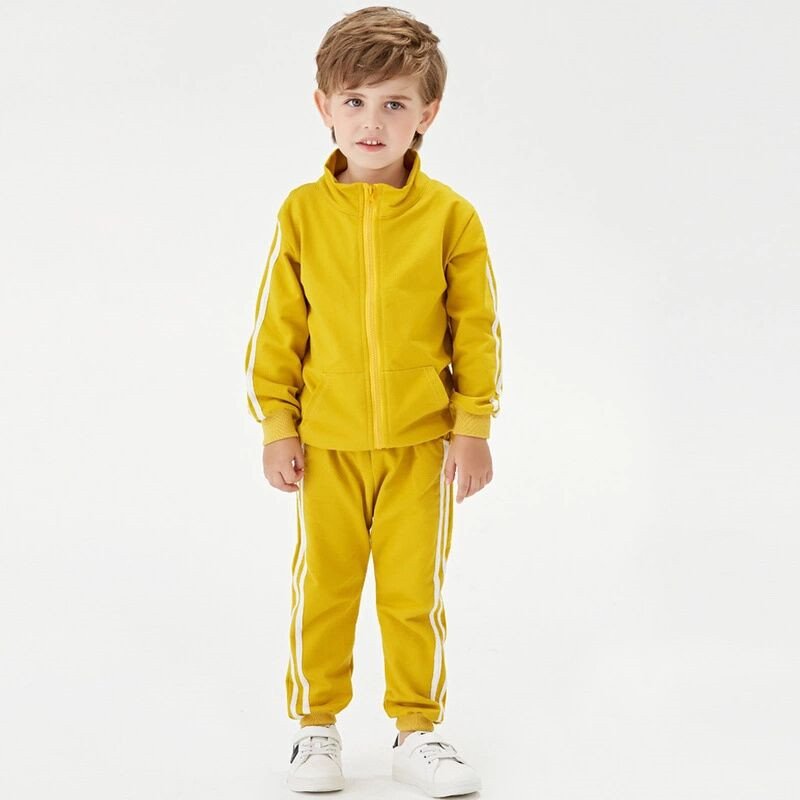 boy's clothing sets solid stripe customize zipper casual 2pcs boys jogger sets pants little boy joggers plain kids clothing