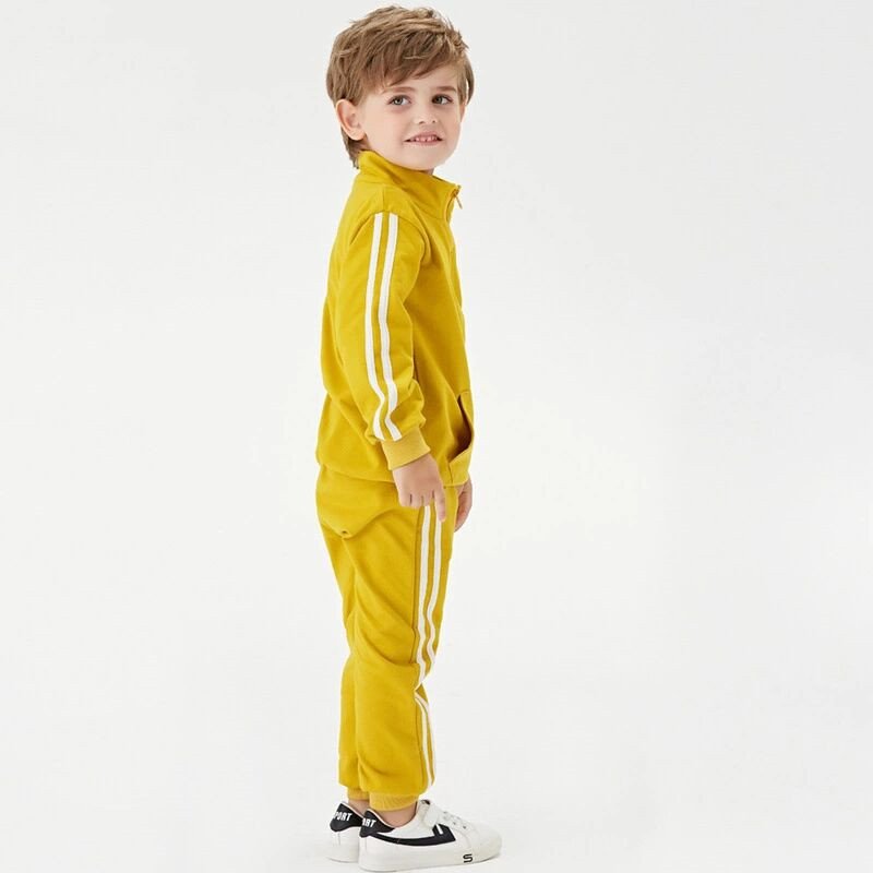 boy's clothing sets solid stripe customize zipper casual 2pcs boys jogger sets pants little boy joggers plain kids clothing