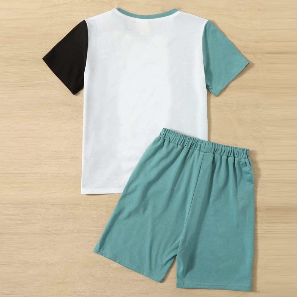 2022 New Arrivals Boys Clothing Sets / Custom Logo Kids Designer Twin Set / Two Piece Boys Color Block Tee & Short Set