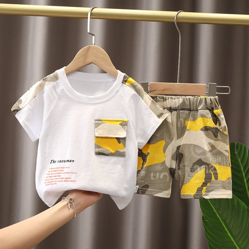 Fashion Summer 1-5 Years Kids Boy Short Sleeves Pants Casual Suits Boys Clothing Sets 3-4 years