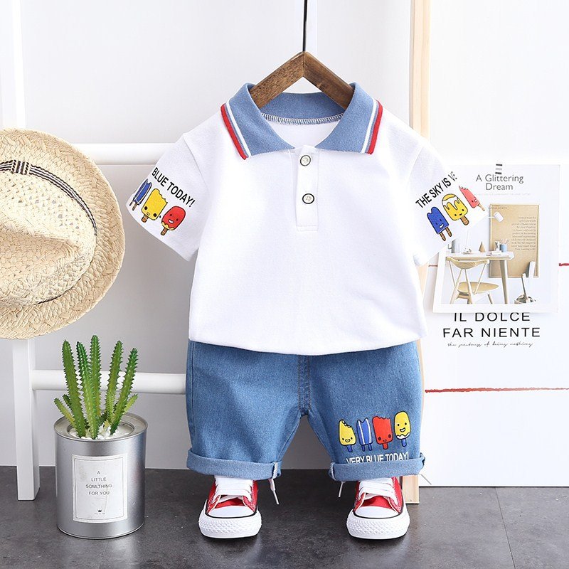 Fashion Summer 1-5 Years Kids Boy Short Sleeves Pants Casual Suits Boys Clothing Sets 3-4 years