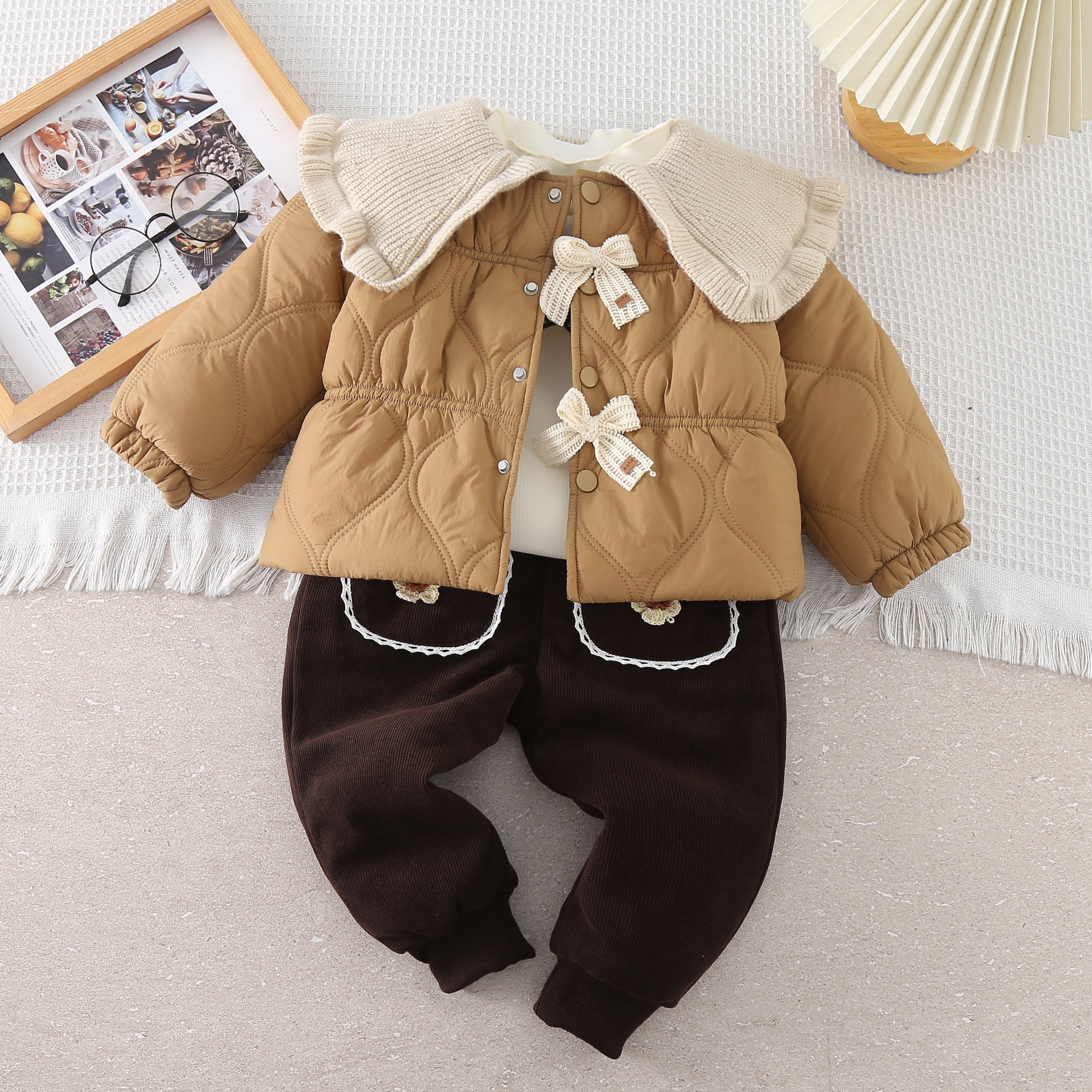2024 Children's Winter Sweet Short Jacket Girls Thick Jacket Baby Girl Warm Cute Jacket Baby Girl Winter Three Piece Set