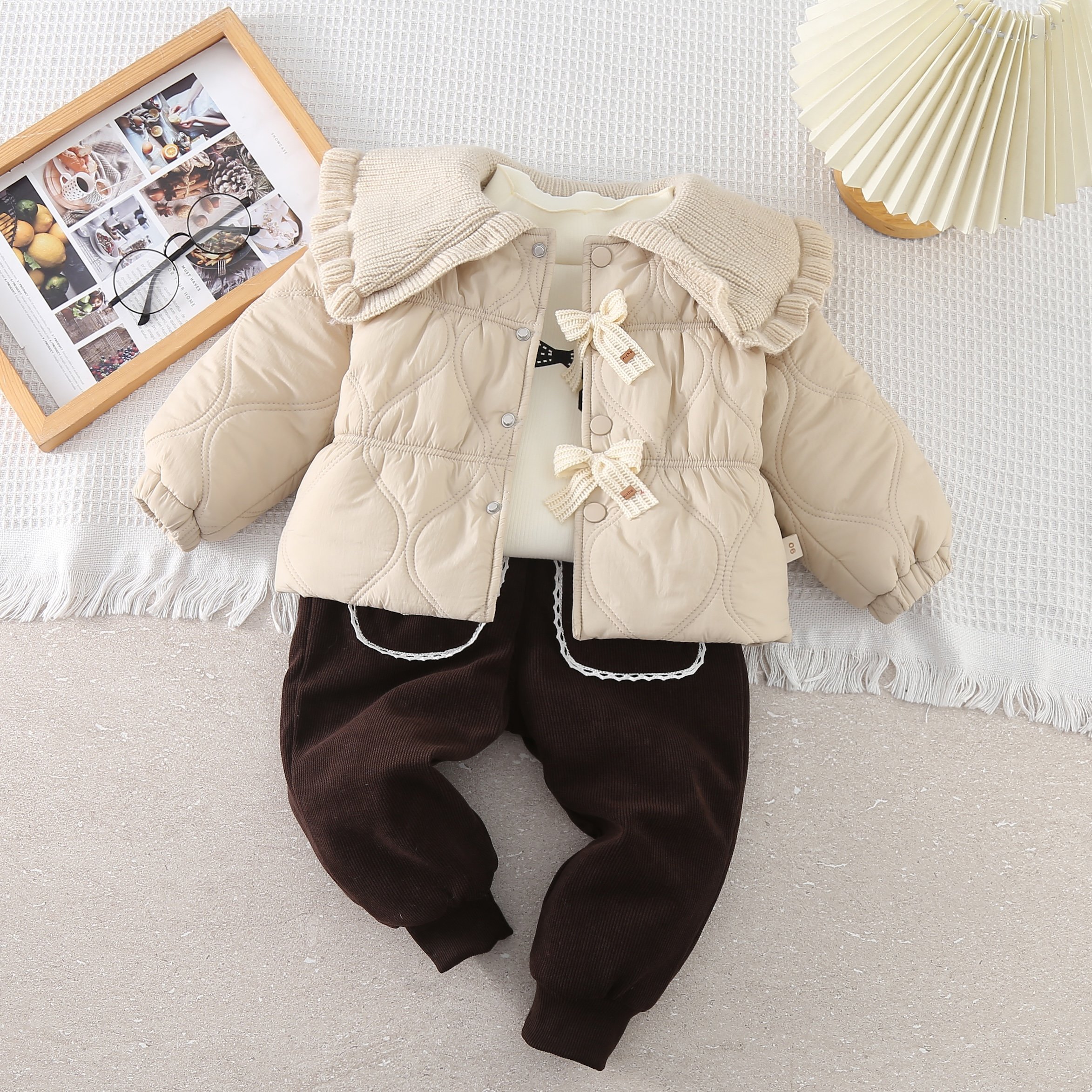 2024 Children's Winter Sweet Short Jacket Girls Thick Jacket Baby Girl Warm Cute Jacket Baby Girl Winter Three Piece Set