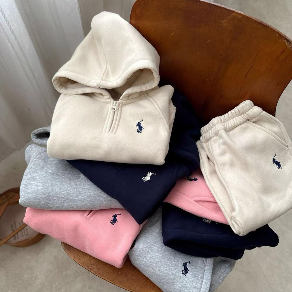 Wholesale Baby Clothing Set Thick Plush Kids Hooded Top And Pants Set Solid Colors Long Sleeve Boys Clothing Sets