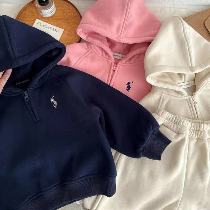 Wholesale Baby Clothing Set Thick Plush Kids Hooded Top And Pants Set Solid Colors Long Sleeve Boys Clothing Sets
