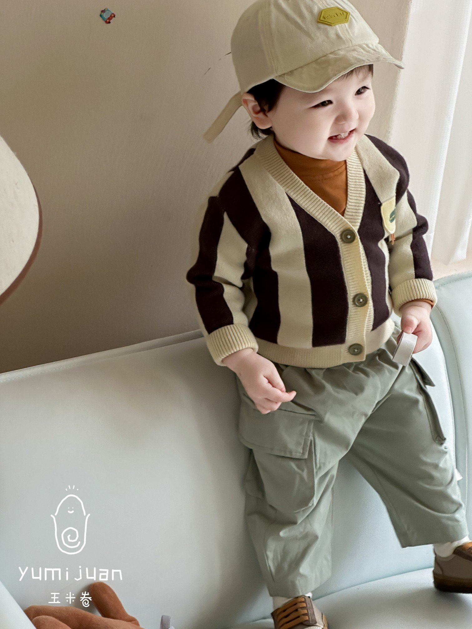2024 Fashion Autumn Winter Baby Boy Clothing Cartoon Striped Coat 3 Pieces Clothes Set Wholesale