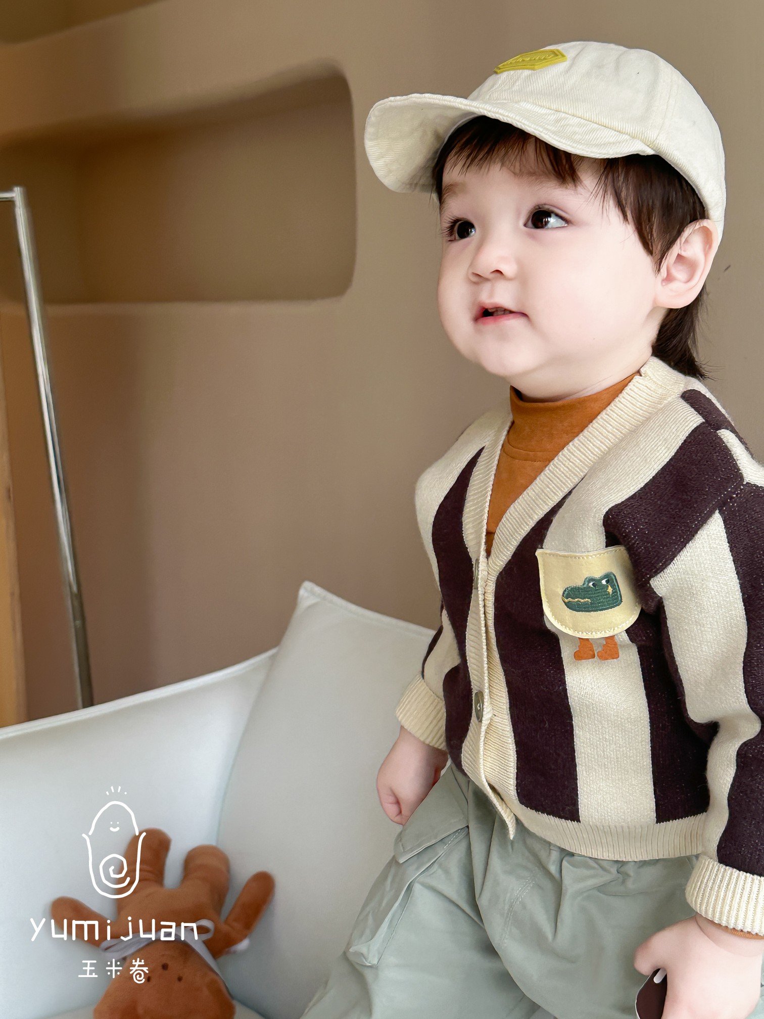 2024 Fashion Autumn Winter Baby Boy Clothing Cartoon Striped Coat 3 Pieces Clothes Set Wholesale