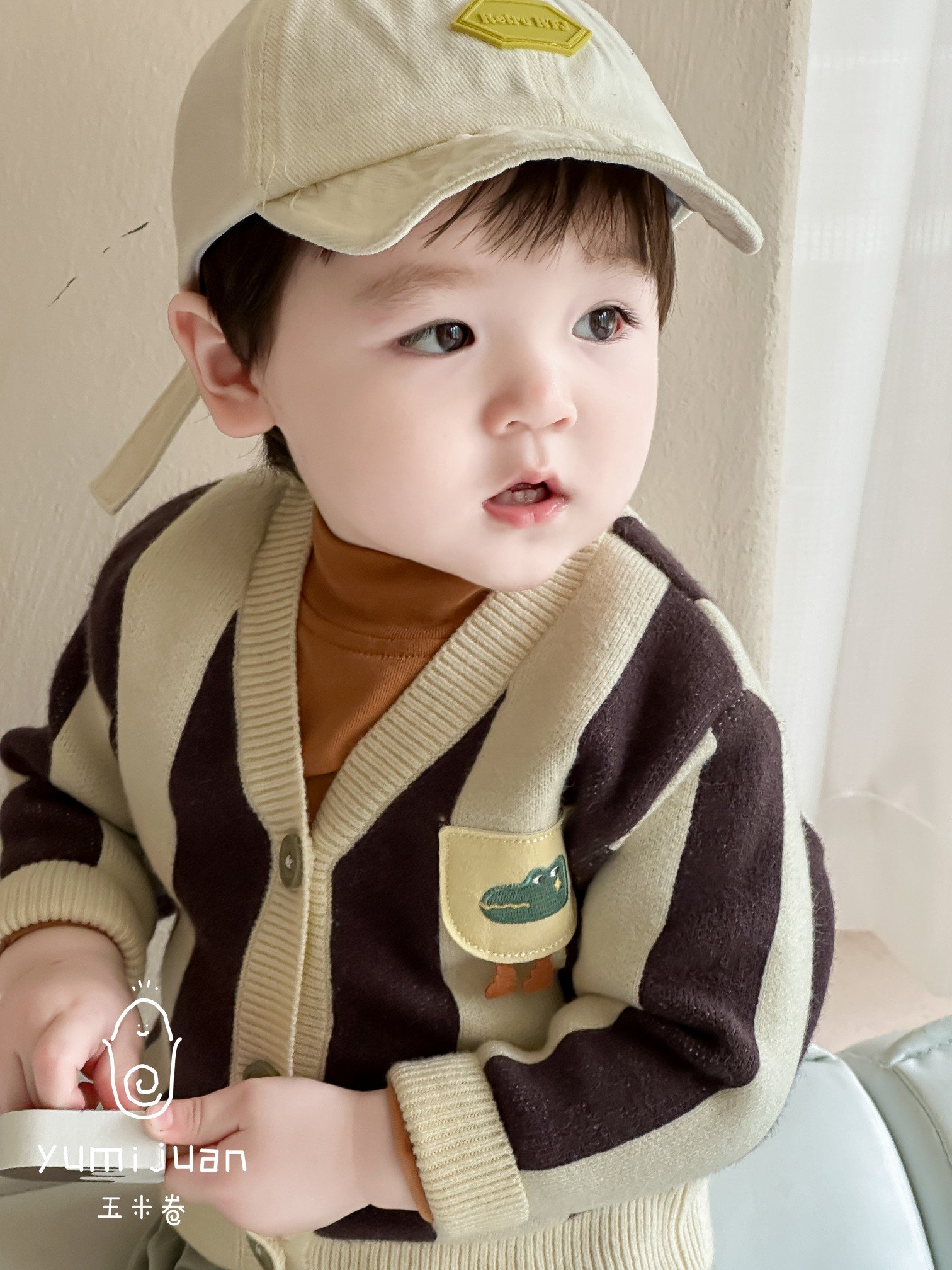 2024 Fashion Autumn Winter Baby Boy Clothing Cartoon Striped Coat 3 Pieces Clothes Set Wholesale