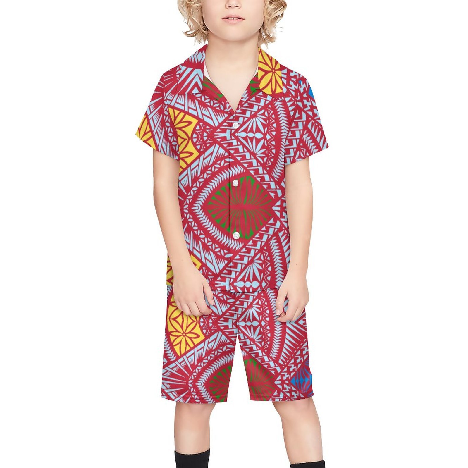 custom on demand island short sleeve shirt and shorts casual kids set designer high quality polynesian samoa tattoo boys clothes