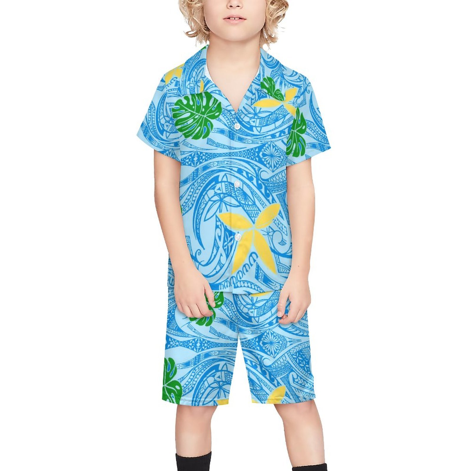 custom on demand island short sleeve shirt and shorts casual kids set designer high quality polynesian samoa tattoo boys clothes