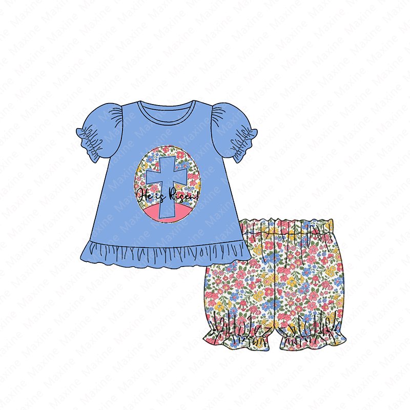 Maxine Easter boys clothing sets cross applique kids Easter clothing custom kids applique outfit for Easter