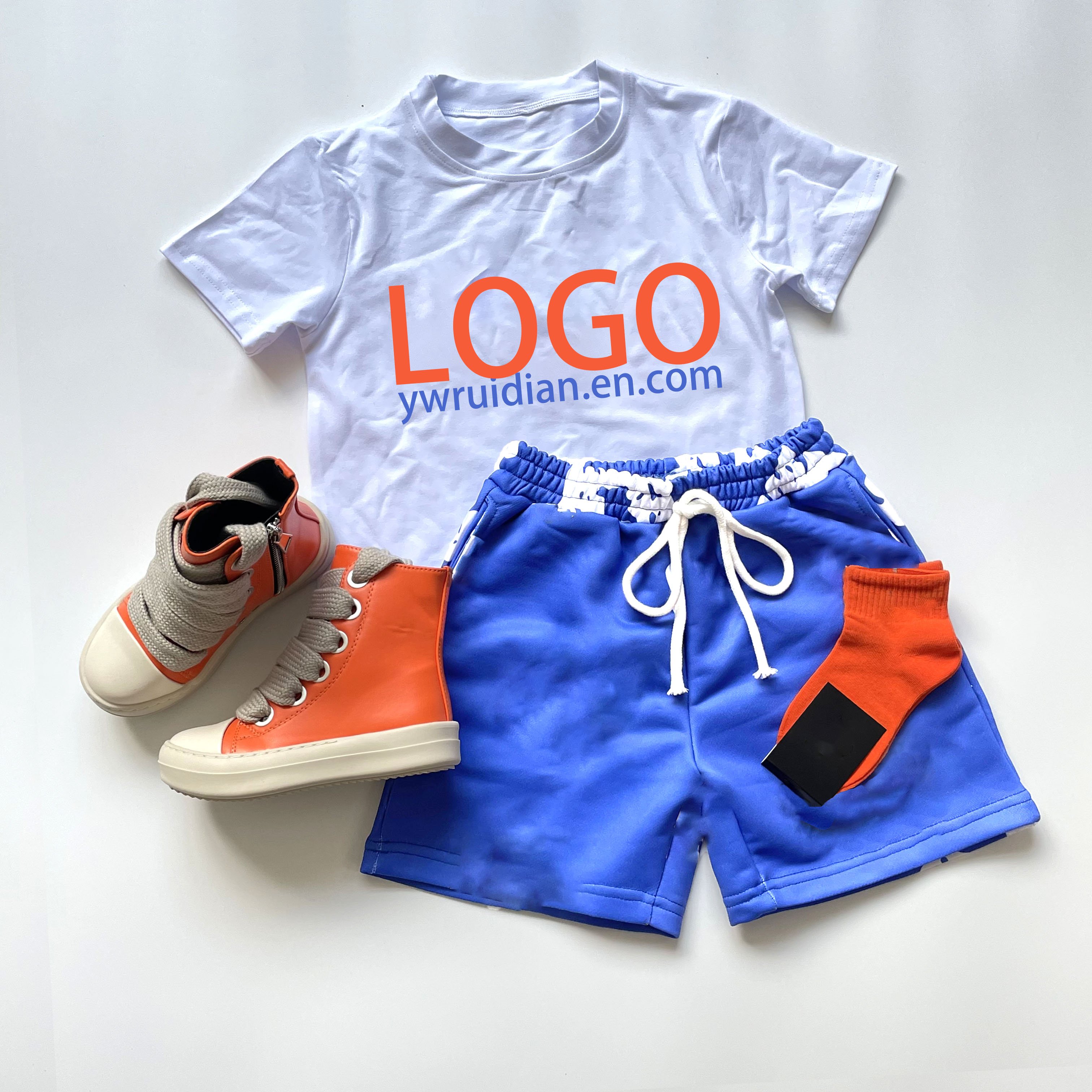 Ruidian Summer Trend Kids Clothing Designer Clothing Toddler Shorts Set Unisex Short Sleeve Two Piece Set Boys Girls Clothing